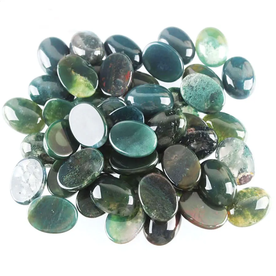 WOJIAER 5Pcs/lot Natural Moss Grass Agate Stone Oval Cabochon CAB Focal Flatback Beads For Necklace Jewelry Making U8073