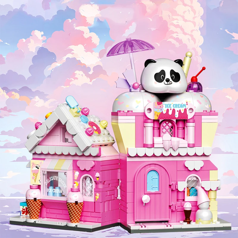 Loz Streetscape Mini Diamond Building Block Creative Panda Ice Cream Shop Building Brick City Street View House Toys For Gifts