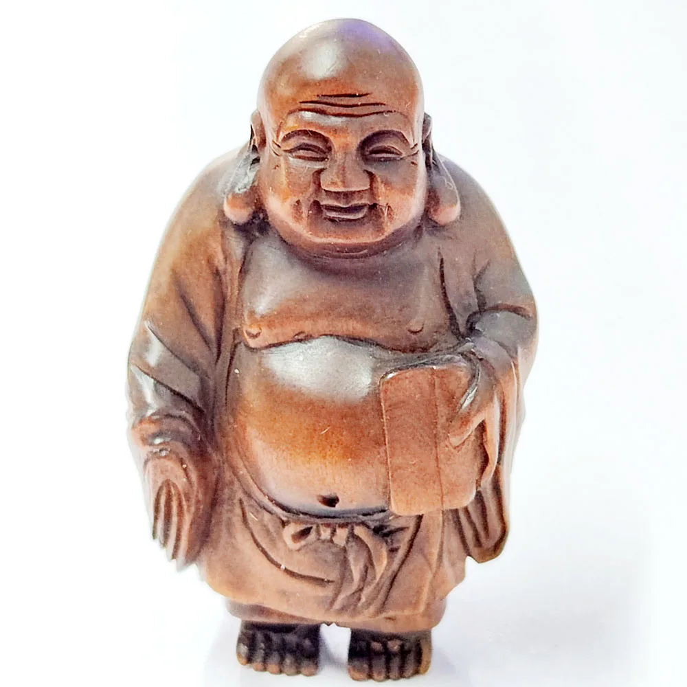 

GX53 - 20 Years Old " Hand Carved Boxwood Netsuke : Buddha Monk With Book