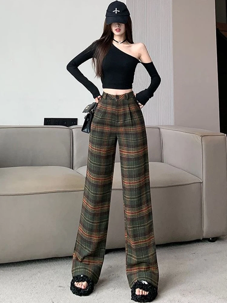 Women\'s Plaid Baggy Sweatpants Harajuku Streetwear Fashion Aesthetic Pants Retro 2000s Vintage Oversize Wide Leg Trouser Clothes