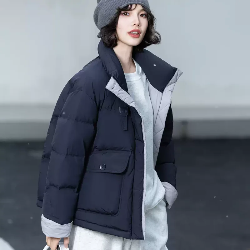 Veste en coton épissé pour femme, coupe-vent, col montant, nouvelle collection automne/hiver 2025