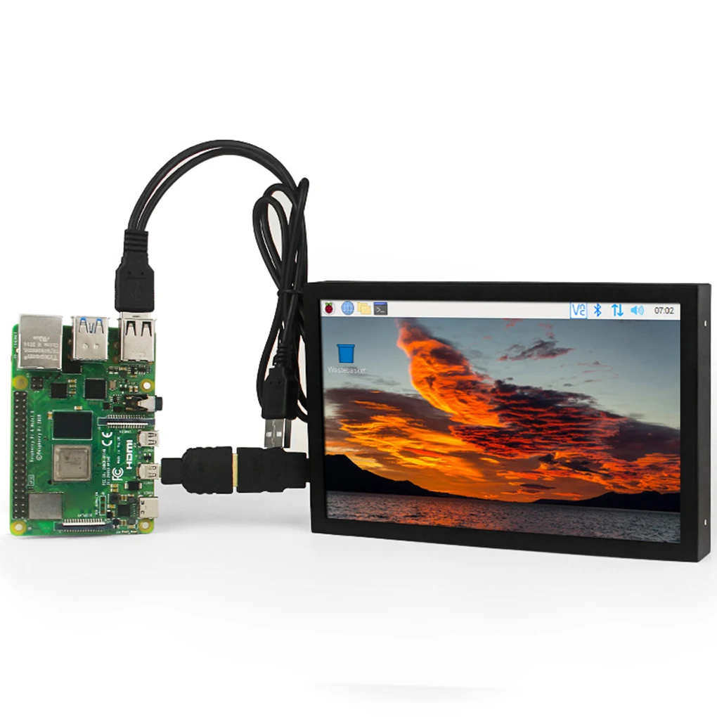 شاشة لمس عالمية 7 بوصة IPS LCD صغيرة متوافقة مع HDMI لـ Raspberry Pi 5 4 Windows PC وحدة تحكم ألعاب مع حامل حافظة
