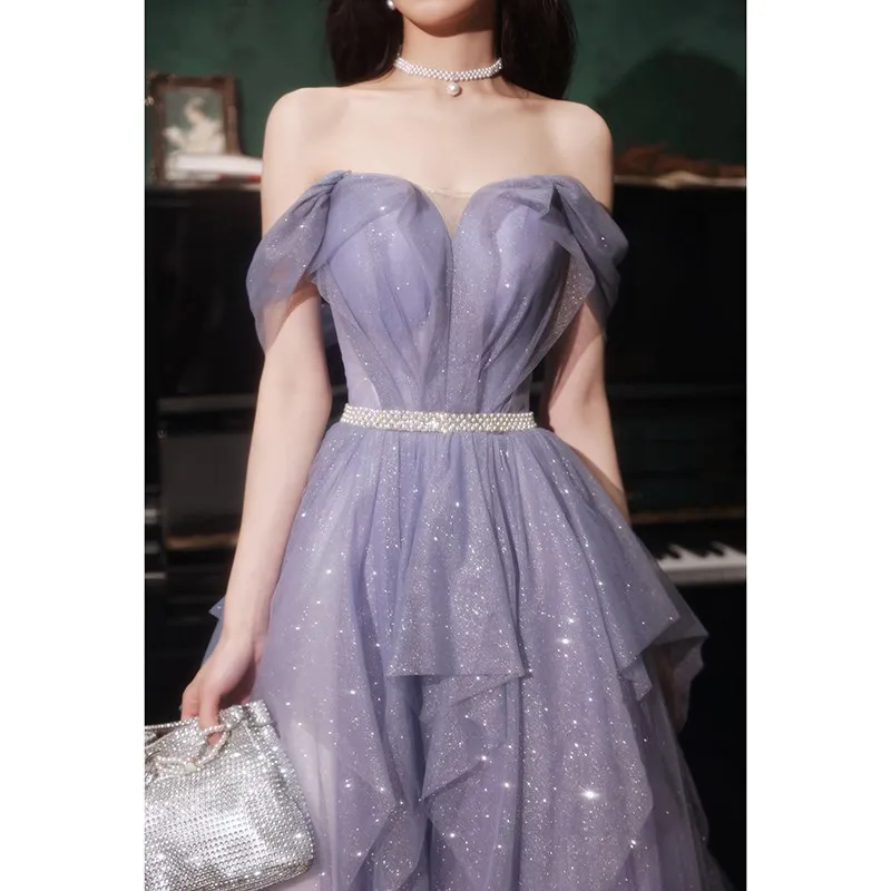 GIYSILE Light Luxury Purple Banquet Evening Gown Host Performance Clothes Wedding Photo Dresses Formal Dress Women Elegant