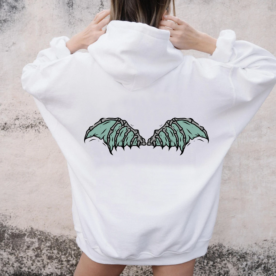 

Colored Demon wings gothic Hoody Sweatshirts Pullovers Fashion graphic women pure cotton Streetwear top jumper Hoodie hoodies