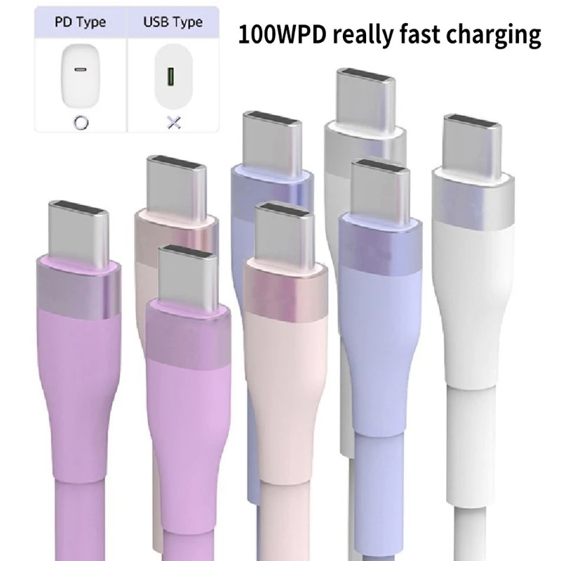 كابل شحن USB C إلى USB C 100W/5A كابل بيانات شحن سريع للهواتف اللوحية H7JF