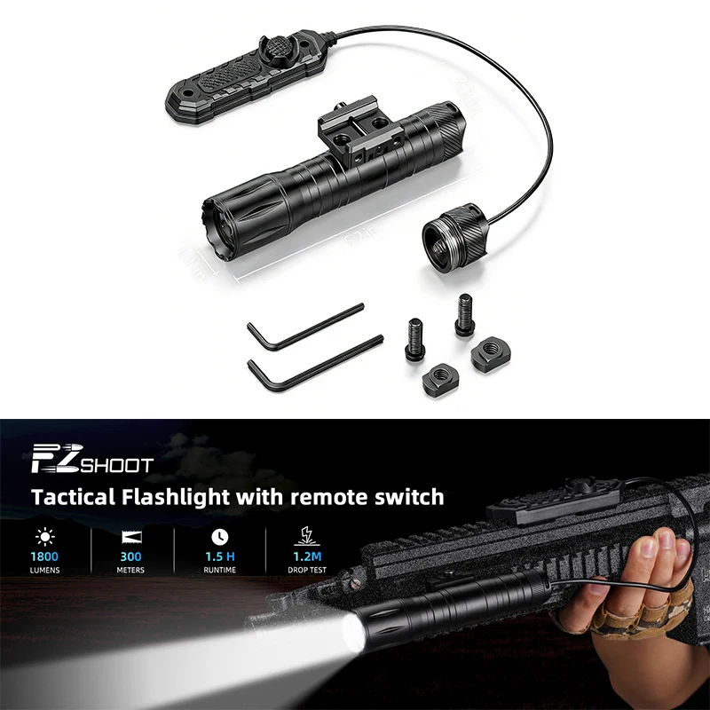 

EZshoot 1800 Lumens Rifle Flashlight LED Light with Pressure Switch Strobe Mode Compatible with Picatinny for Hunting