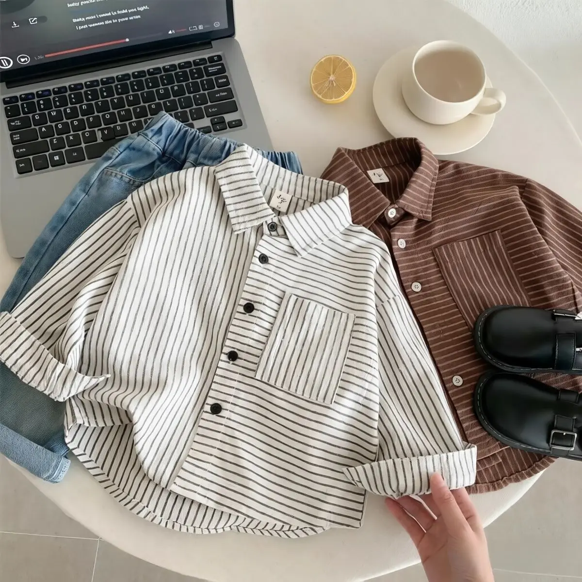 Boys Cotton Shirt Long Sleeve Spring Fall 2026 New Kids Korean Loose Cool Fashion Baby Striped Shirt Clothes