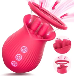 Tongue Licking Clitoral Rose Vibrator 10 Wiggling Vibrating Clitoris Nipple Massager Female Stimulation Adult Sex Toys for Women