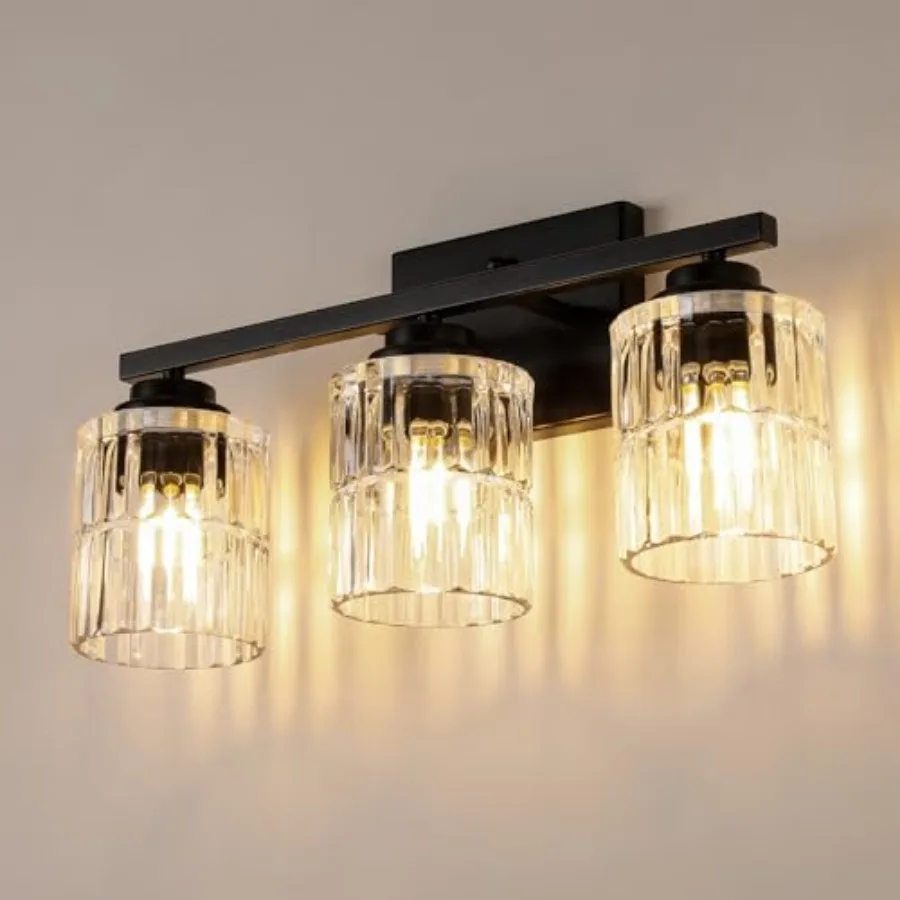 9 Inch Bathroom FixturesModern - Brushed Vanity s with Wide Vertical Ribbed Thickened Glass Shade Wall Sconces for Mirror Makeu