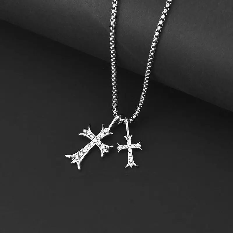 

10pcs/lot Double cross with diamonds in Crocus For Women Man Lover's Clover Gold Color Pendant Necklace Engagement Jewelry