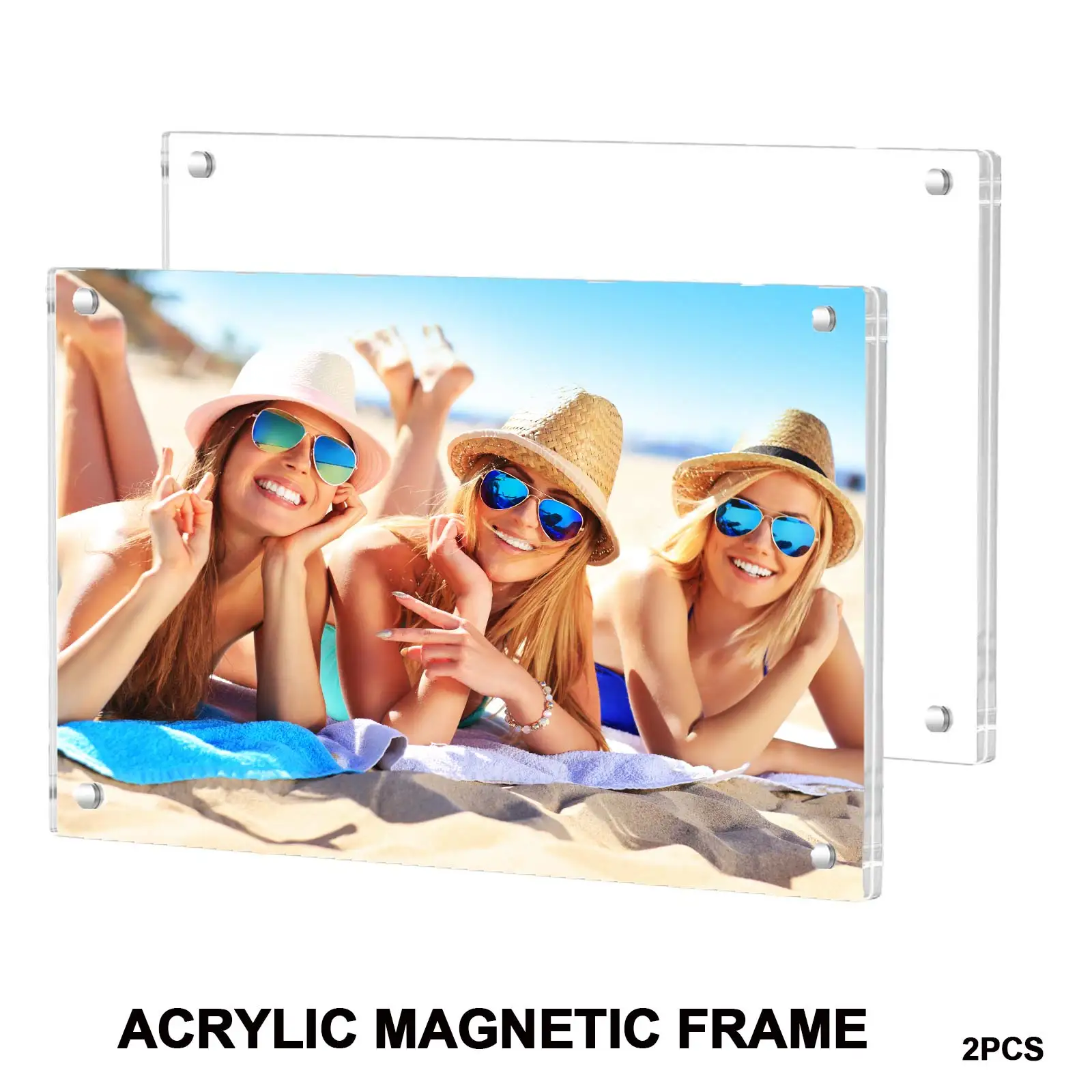2Pcs 4x6in 0.4cm Double Sided Clear Acrylic Magnetic Photo Frame Frameless Picture Holder Desktop Fridge Family Card Decal
