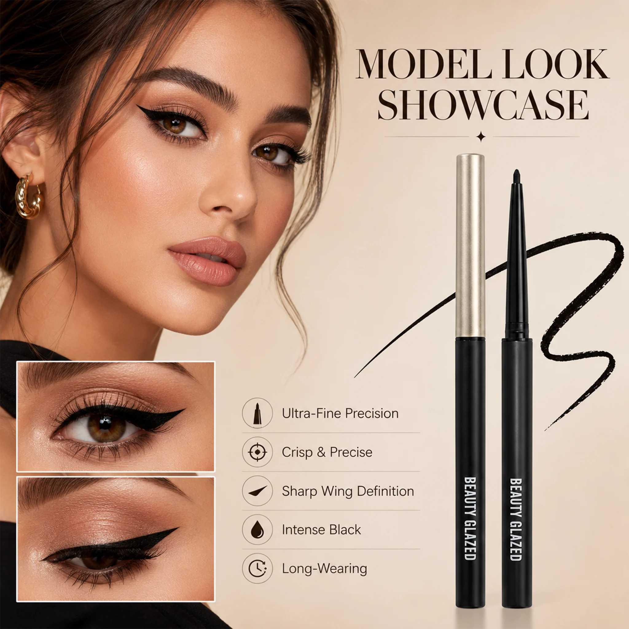 1 Stück wasserfester und schweißfester schwarzer Eyeliner-Stift – langanhaltend, wischfest für kräftiges Augen-Make-up, leicht gleitende Formel für perfektes Ergebnis