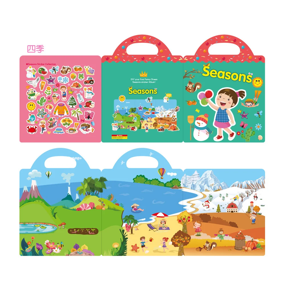 Hot New Children Scene Stickers DIY Hand-on Puzzle Sticker Books Reusable Cartoon Animal Learning Cognition Toys For Kids Gift