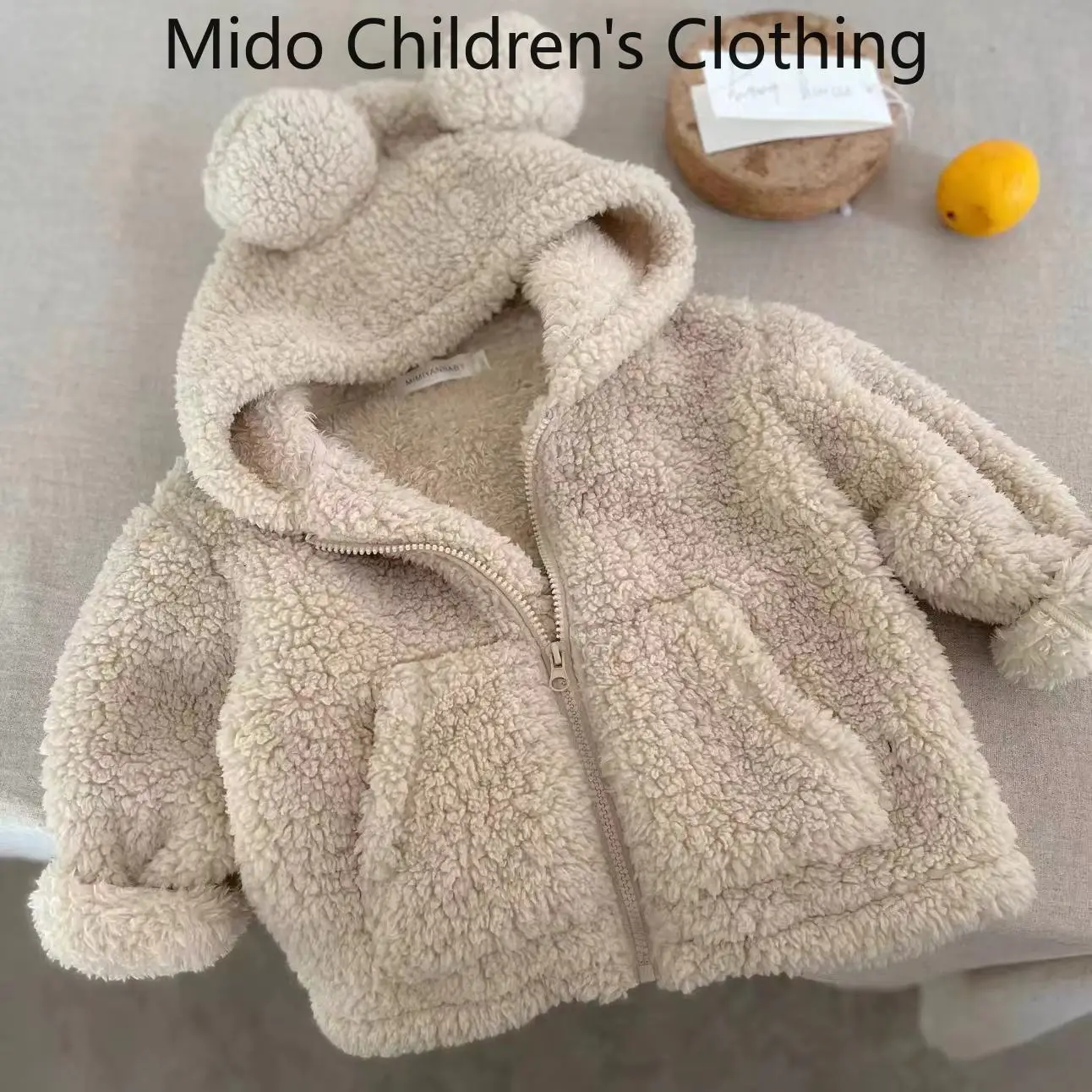 Korean Style Kids Plush Jacket Winter Autumn Fashion Solid Color Baby Zip Up Coat Wholesale
