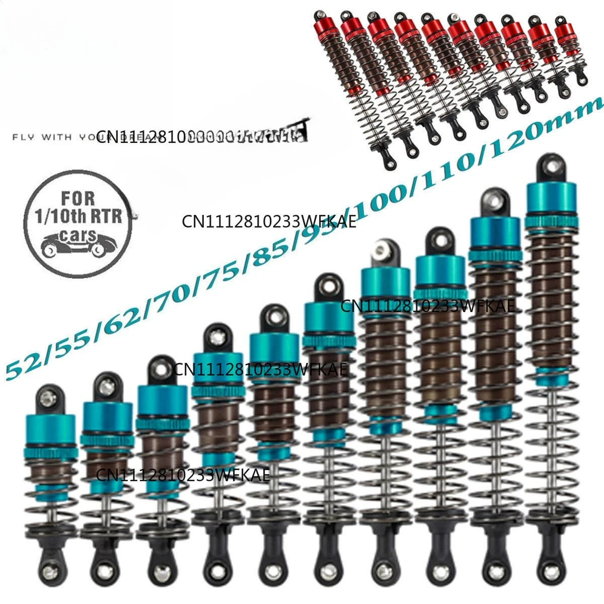 4 adjustable oil pressure shock absorbers, diameter 52-120mm, suitable for 1/10 scale RC off-road vehicles