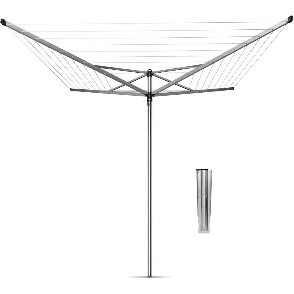 4 Arm Outdoor Spinning Clothesline with Ground Spike for Efficient Clothes Drying (197 ft, 1.8 Diameter, Gray)