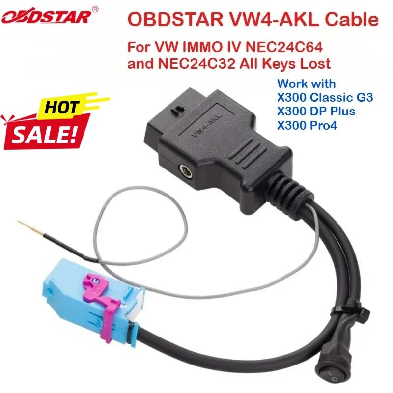 OBDSTAR VW4-AKL Cable for VAG IMMO IV NEC24C64 and NEC24C32 All Keys Lost Work with X300 Classic G3/ X300 DP Plus/ X300 Pro4