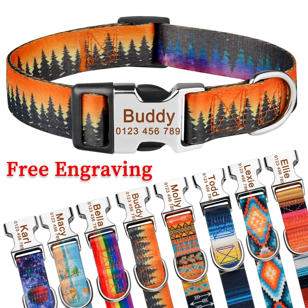 Personalized Dog Collar Custom Engraved Name ID Tag Nameplate Adjustable Small Large Medium Puppy Pet Dogs Collars