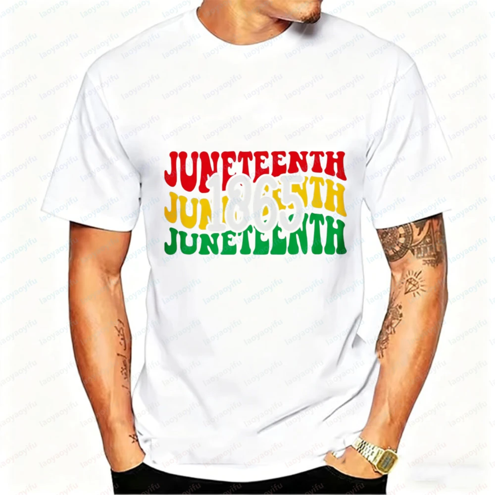 Juneteenth 1865 Retro Stacked Text T-Shirt Men Vintage Graphic Black History Freedom Emancipation Day Casual Cotton Shirt Gift