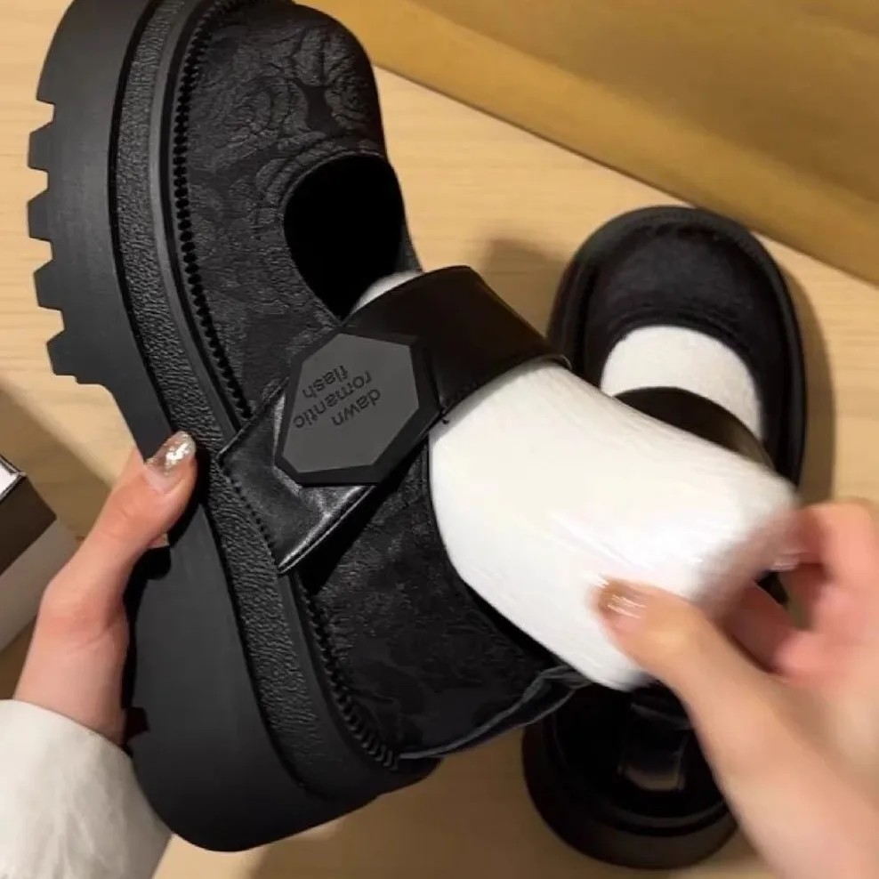 Women's Fashion Mary Jane Shoes Spring and Autumn New Retro British Style Thick-soled Leather Shoes Ladies Lolita High Heels