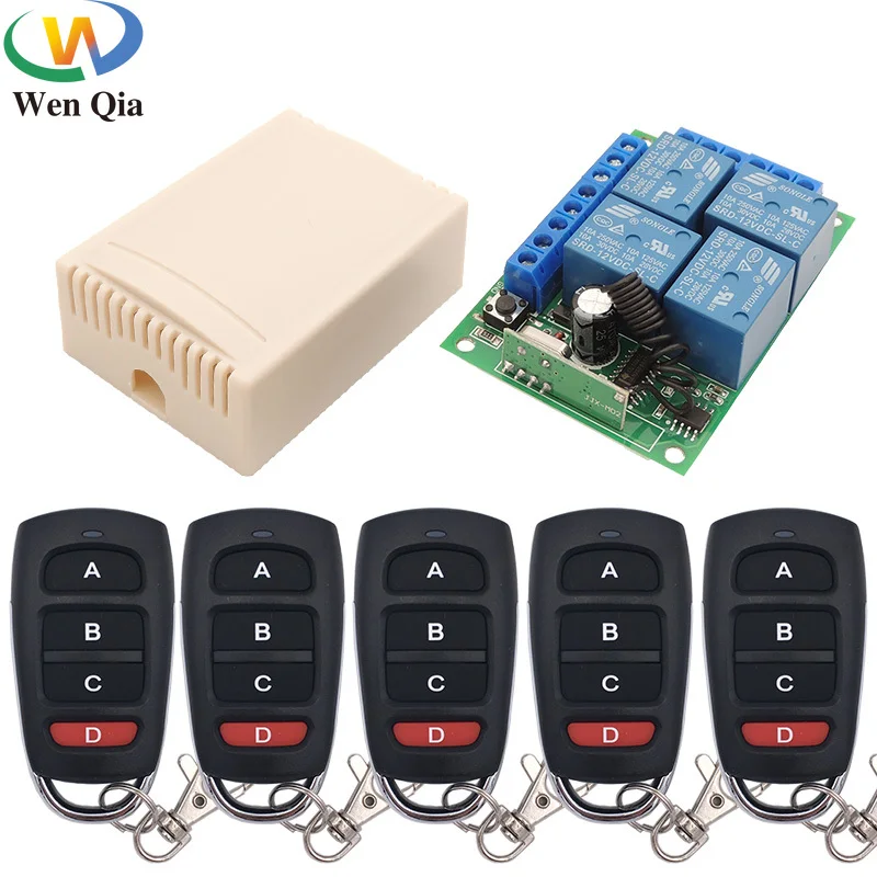 433MHZ Universal Wireless Remote Control smart Switch DC12V 4CH Relay Receiver Modul RF Transmitters Lamp fan room Led Light DIY