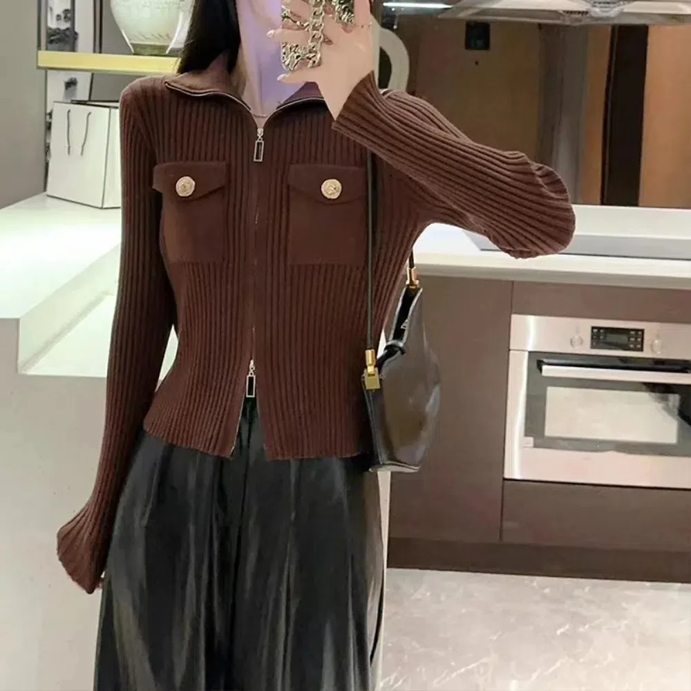 

Однотонные кардиганы с длинными рукавами Y2K, тонкий универсальный вязаный свитер, женский топ, куртка, вязаные пальто, женские весенне-осенние