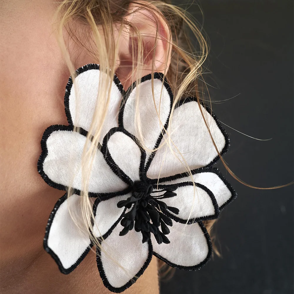Vedawas Flower Earrings,Bohemia Maxi Fabric 3D Flower Charm Layer Big Handmade Cloth Floral Stud Women Earring Wedding Jewelry
