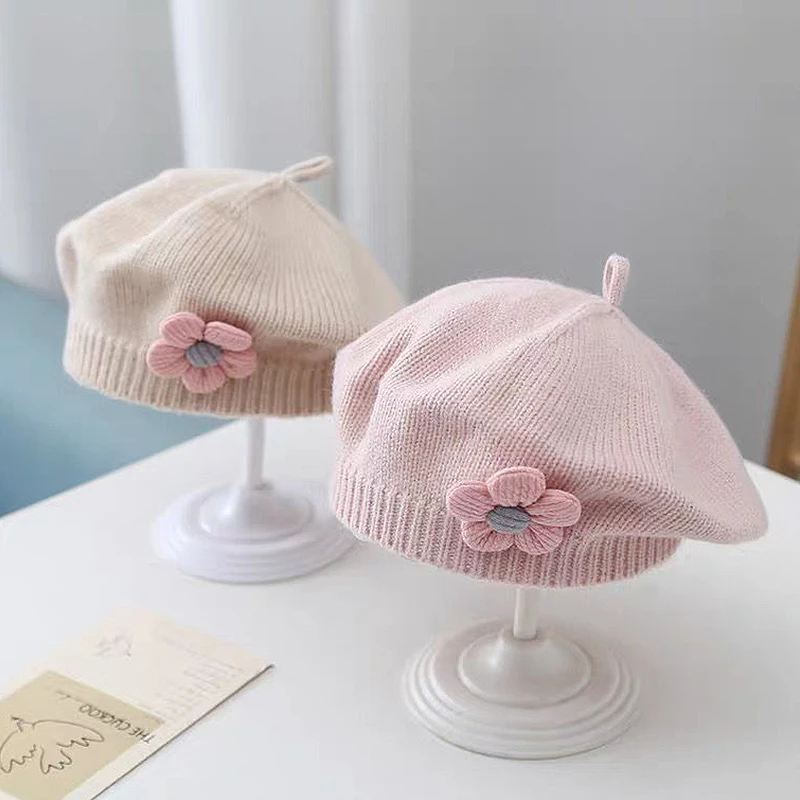 زهرة طفلة قبعة شتاء دافئ طفل الصوفية محبوك قبعة بلون قبعة بونيه 1-4 سنة الأميرة الاطفال الفنان الرسام قبعة