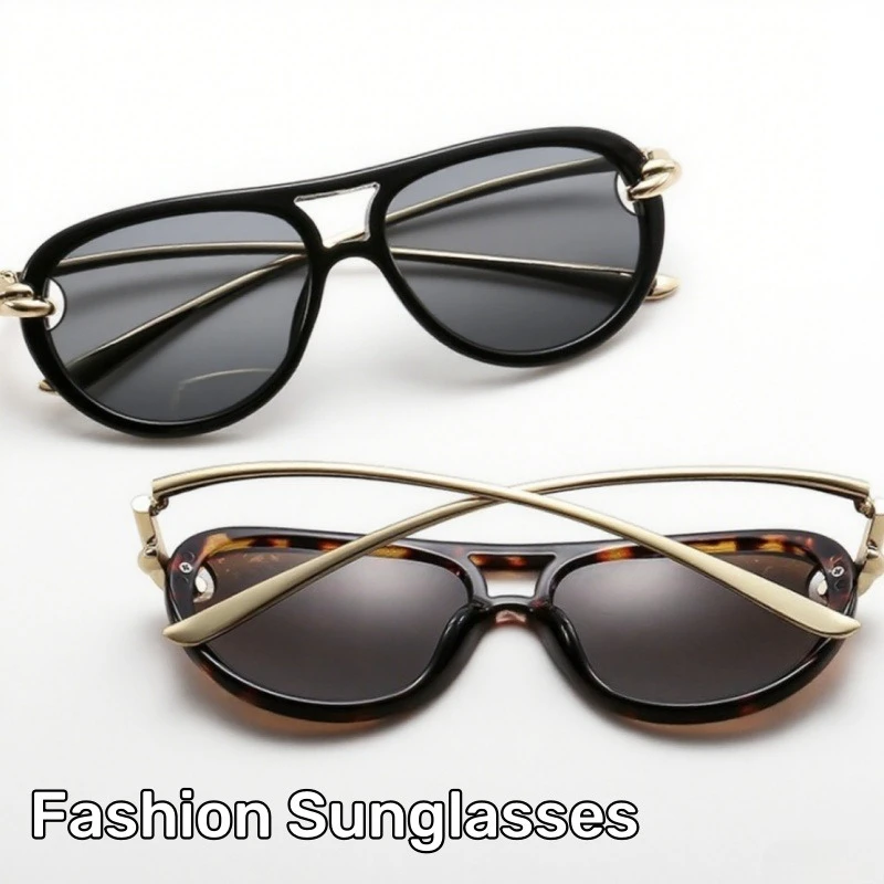 

New Fashionable Rope Knot Double-Bridge Metal Sunglasses Women's INS Style Outdoor Street Style UV-Protective Sunglasses