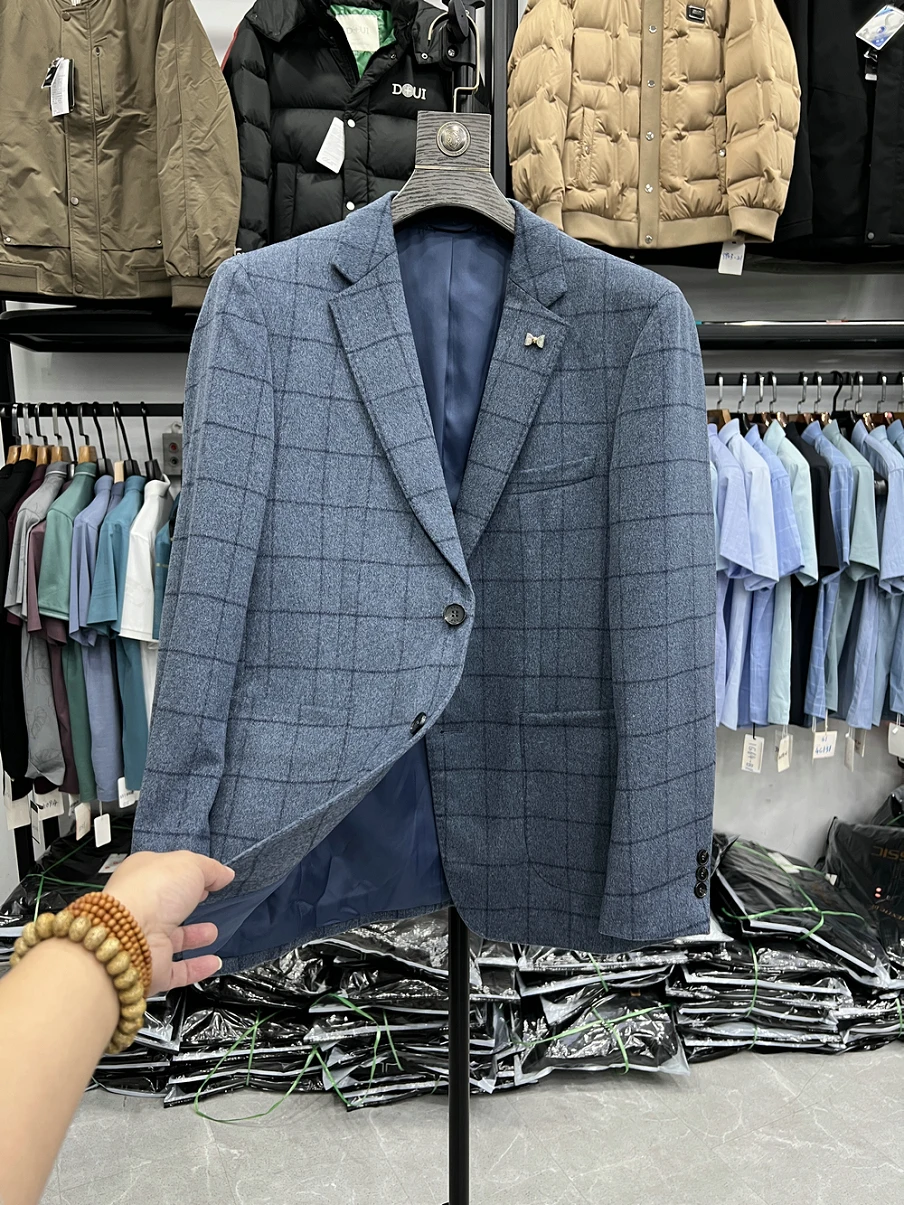 

Casual Woolen Men's Suit Jaet Autumn Wear Two Button Busin Commute Simple Dad Sle Clothing Youth Faion Trend