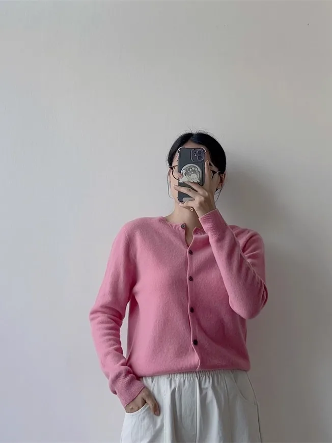 

Вязаный кардиган из чистой шерсти с круглым вырезом и длинными рукавами, женский свитер с мехом медведя, повседневный, осенне-зимний, приталенный