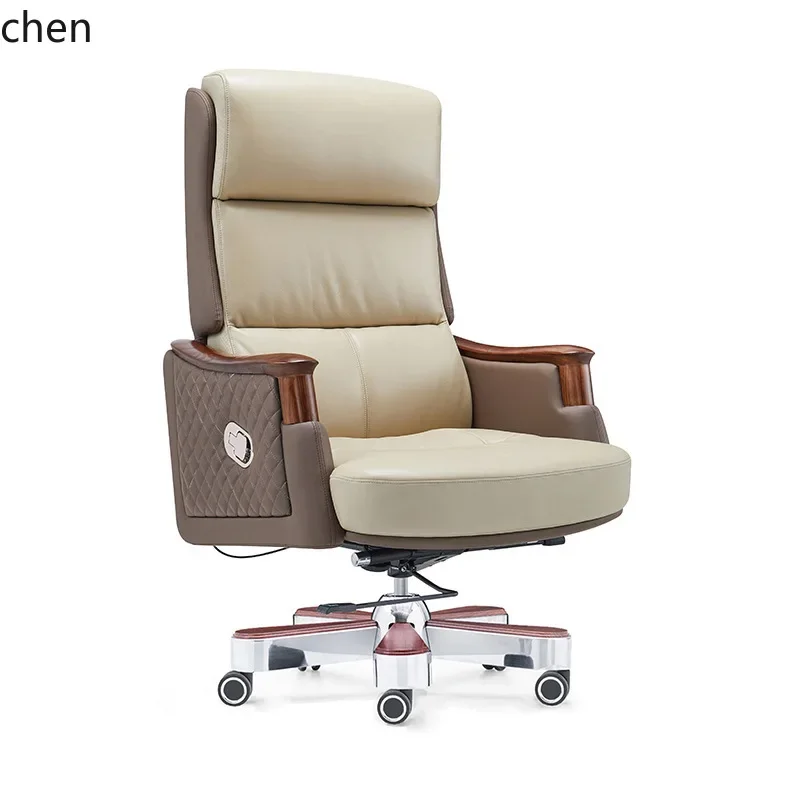 boss chair cowhide modern president swivel chair reclining office chair ash wood armrest