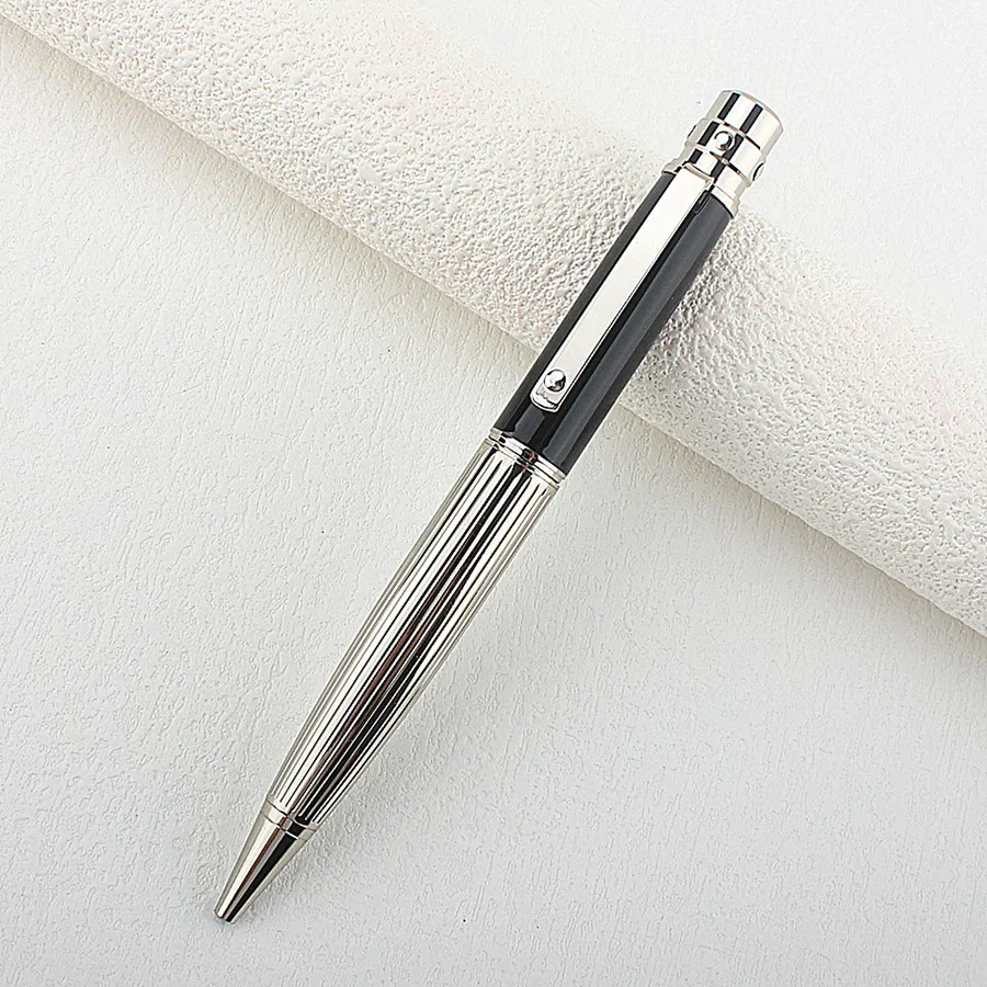 Bolígrafo de metal con patrones tallados de lujo, bolígrafos metálicos giratorios retráctiles a rayas, bolígrafo fresco
