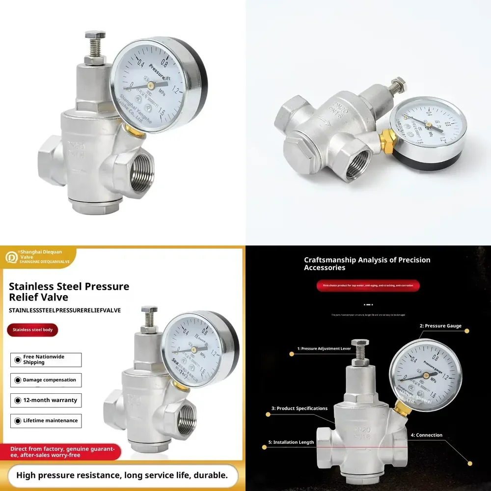 WSQ Stainless Steel 304 Adjustable Pressure Reducing Valve for Water Conservancy Water Air Media Normal Temperature 4/6