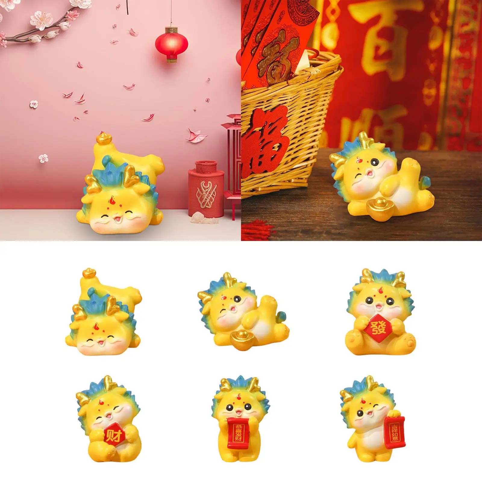 Chinese New Year Dragon Figurine Cute for Living Room Tabletop Car Dashboard