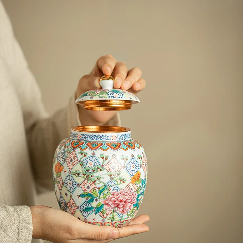 

Vintage Peony Enamel Tea Can