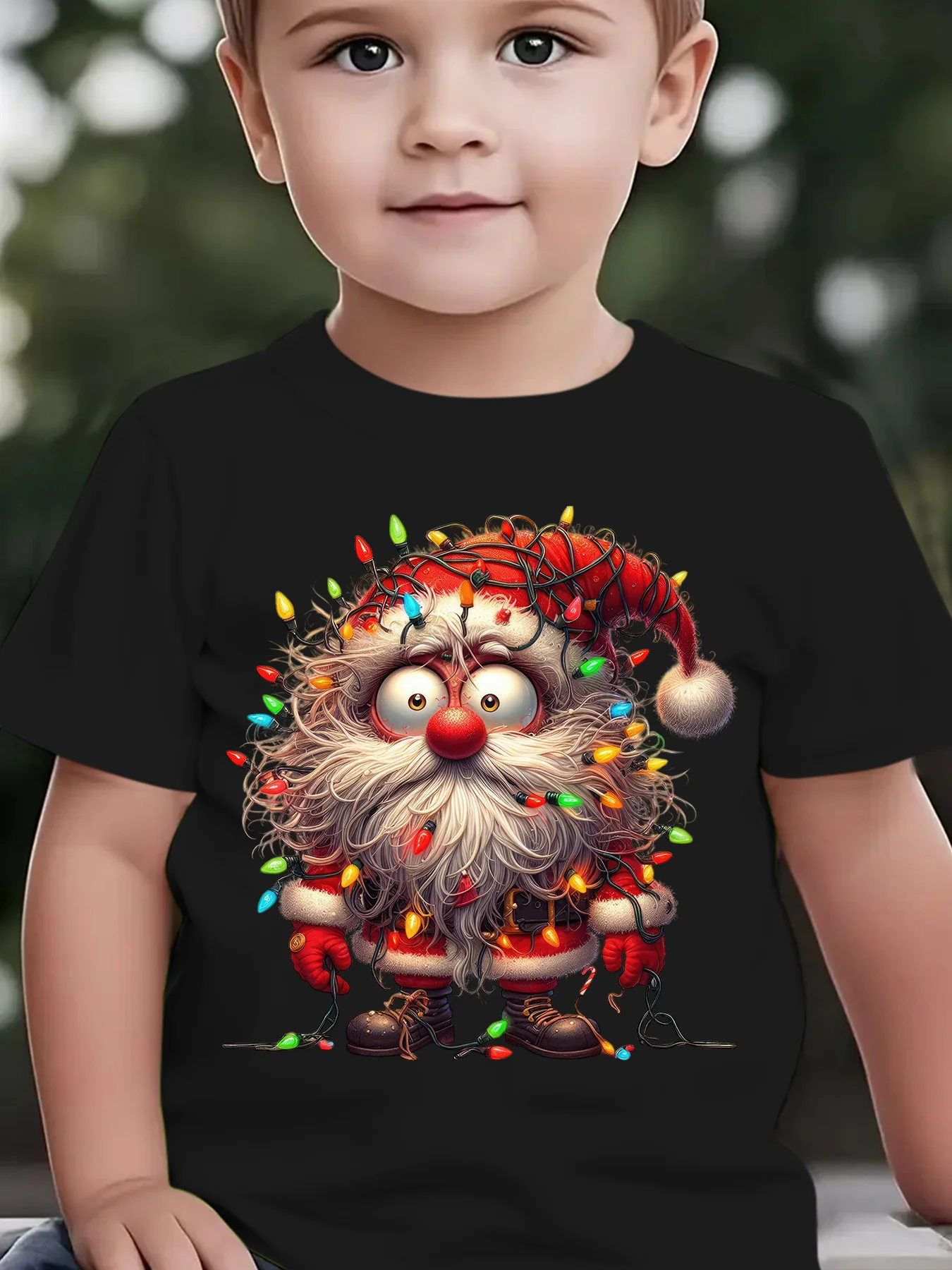 Kids Boys Girls Family Matching T Shirt Funny Santa Claus Christmas Light Print Short Sleeve Tee Casual Parent Child Daily Tops