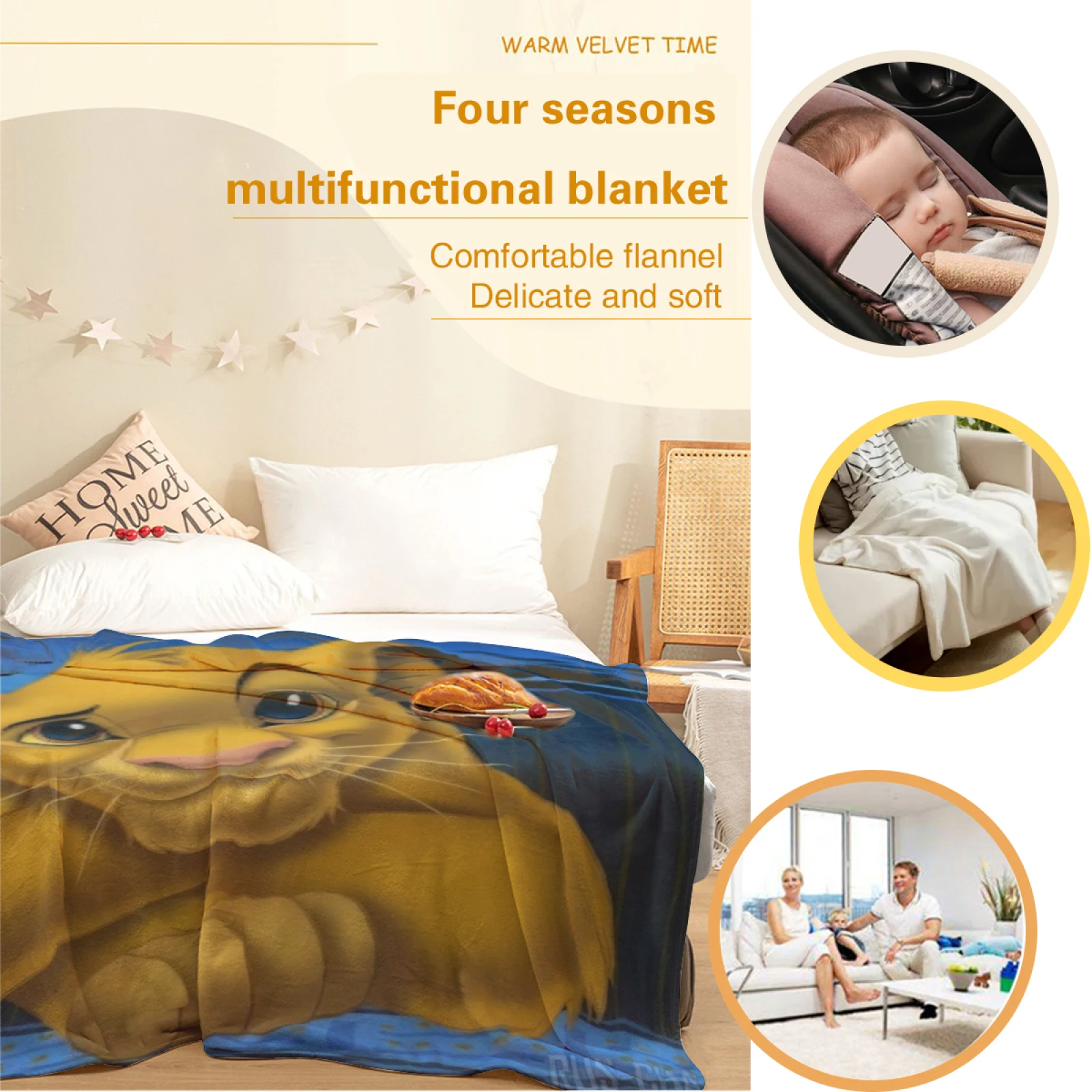 Blue Simba Lion King and Nala Plush Blanket Baby Children Boys Kids Gift Throw Sofa Bed Cover Bedding Bedroom Bedspreads