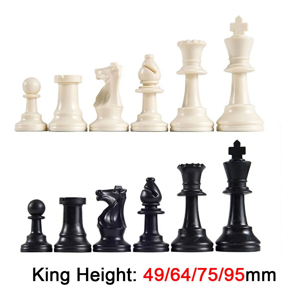 32 Pcs Plastic Chess Set King Height 49/64/75/95 mm Chess Game Standard Medieval Chessmen for Travel Games Chess Pieces No Board