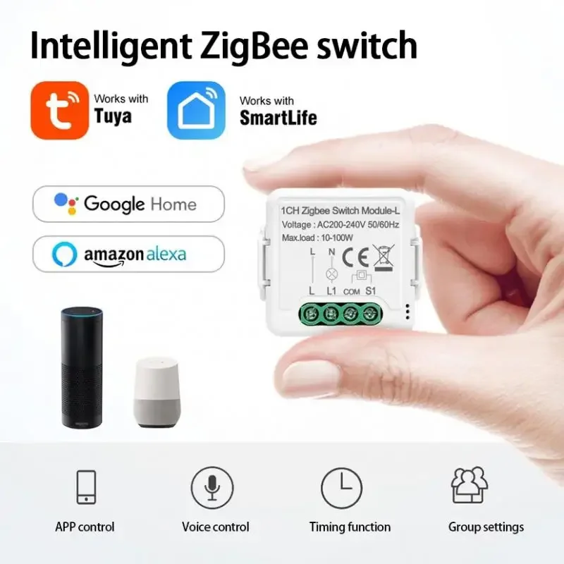 Tuya Zigbee 3.0 Smart Switch 3Gang No Neutral Wire Support 2 Way Control APP DIY Timing Breaker Works With Alexa Google Home