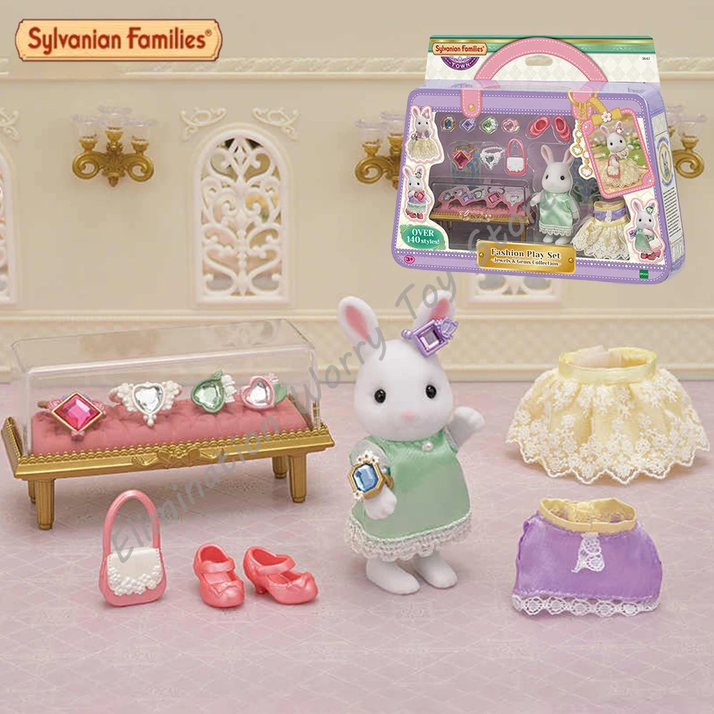 Original Sylvanian Families Anime Figure Pool Fun Trio Jewels Gems Collection Set Furniture Toy Ternurines Figure Christmas Gift