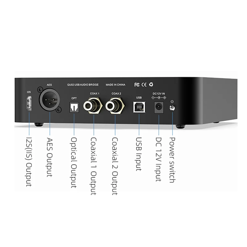 Quloos QU02 USB Bridge واجهة الصوت الرقمية - SPDIF AES/EBU I2S تدعم DSD512 للصوت عالي الدقة
