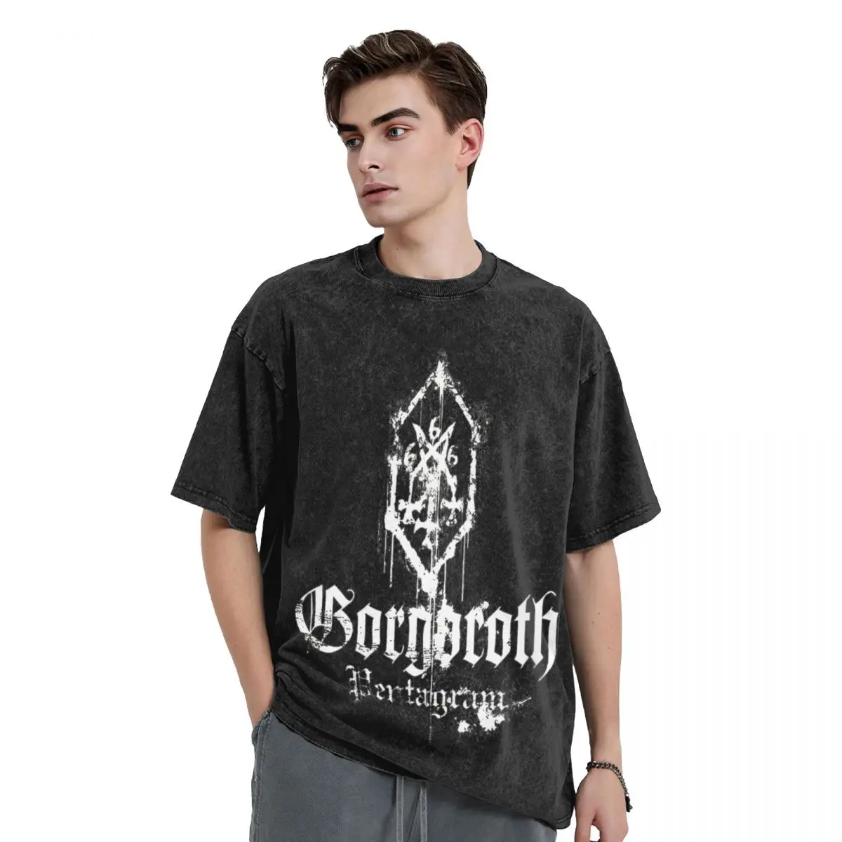 Gorgoroth Pentagram Washed T Shirts Streetwear Hip Hop Vintage T-Shirt Tees Tops Men Women 100% Cotton Harajuku Summer