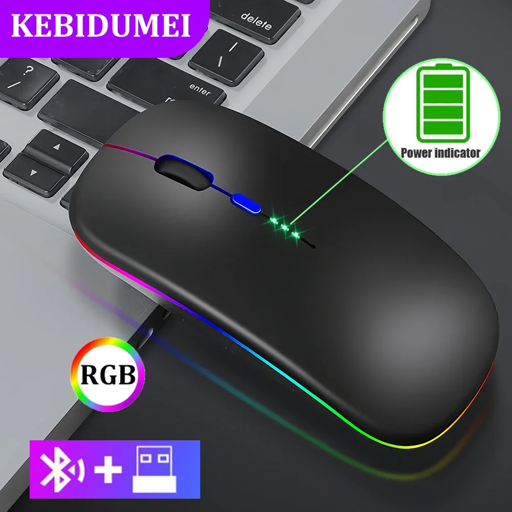 Bluetooth 5.1 Mouse RGB 2.4G Wireless Mouse Rechargeable Mouse Silent Mouse USB Gaming Mouse Mice 1600DPI for PC Laptop Tablet