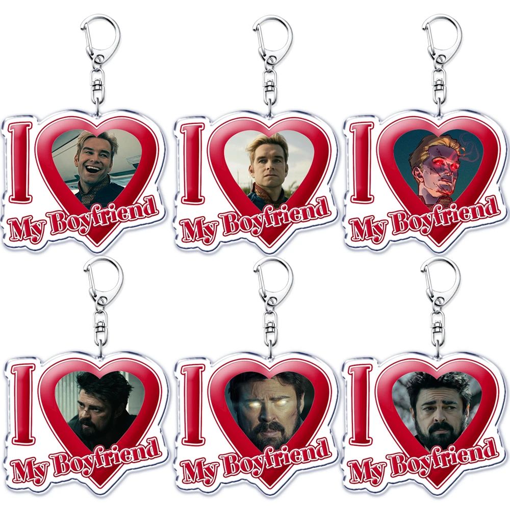 Hot The Boys TV I Love My Boyfriend Key Chain Keychains Homelander Billy Butcher Ring for Bag Pendant Keyring Jewelry Fans Gifts