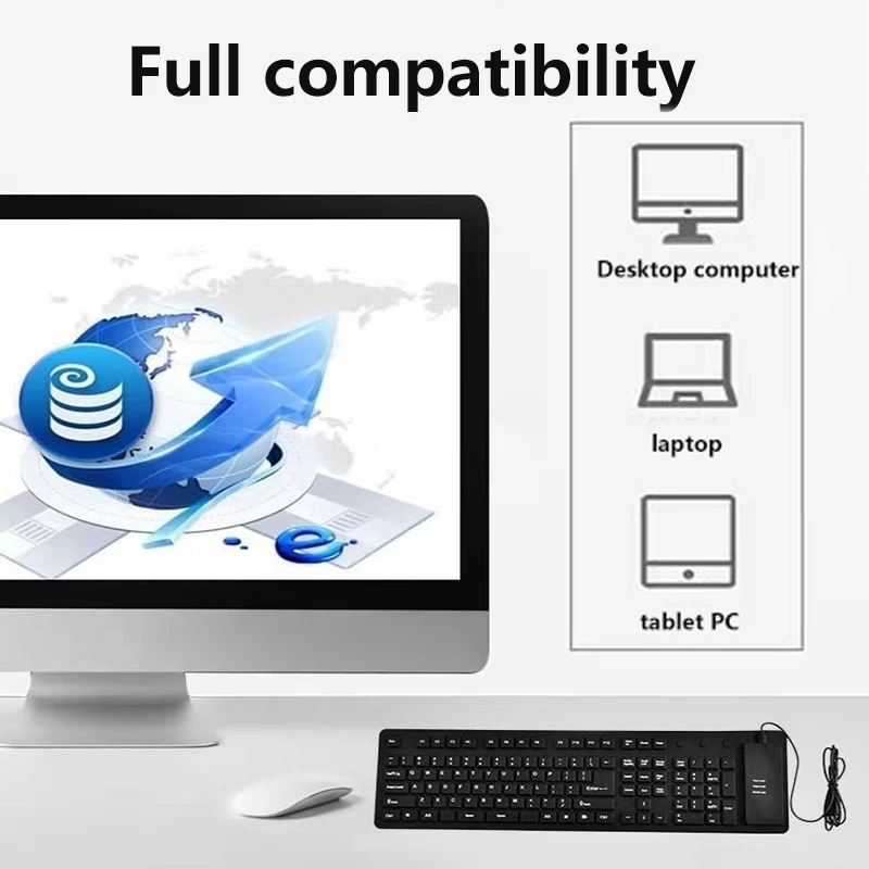 109คีย์ Usb แบบพกพาซิลิโคนคีย์บอร์ดกันน้ำควบคุมสายไฟยืดหยุ่นพับได้สำหรับ Windows Vista PC