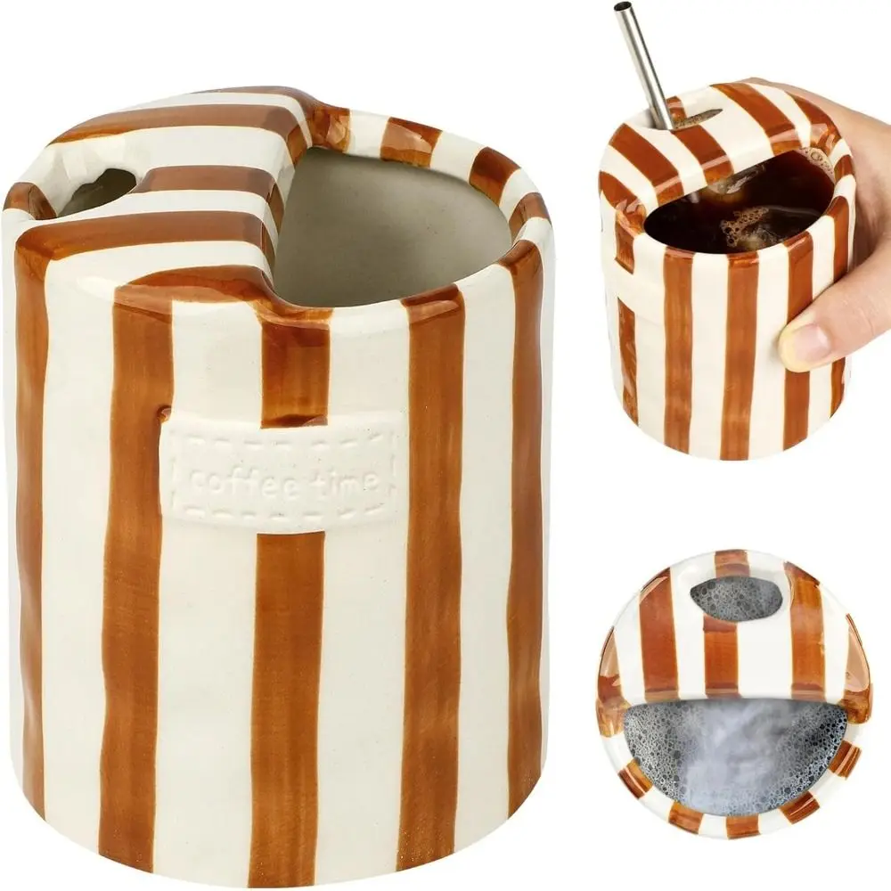 

Керамическая кофейная кружка с ручной росписью в полоску, премиум-класса, в ретро-стиле, с удобной ручкой, термостойкая