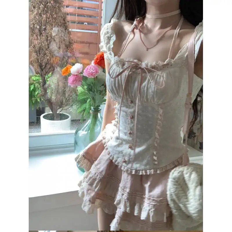 Pure desire wind kwiatowy słodki wyszczuplający temperament top puszysta krótka spódniczka dwuczęściowy zestaw