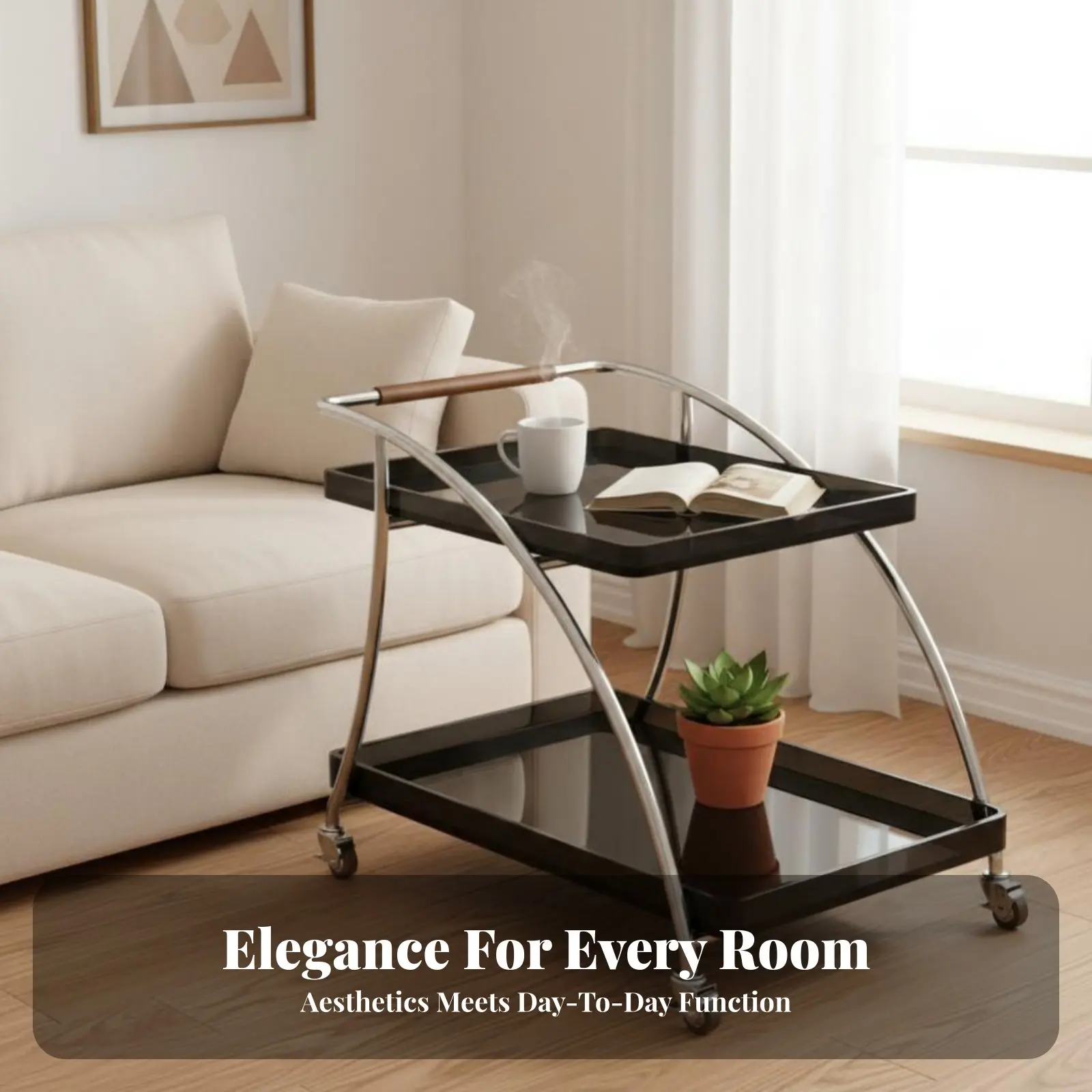 

2-Tier Rolling Trolley Transparent Design Mobile Furniture Space-Saving Multi-Functional for Parents, Bedroom, Bathroom, Kitchen