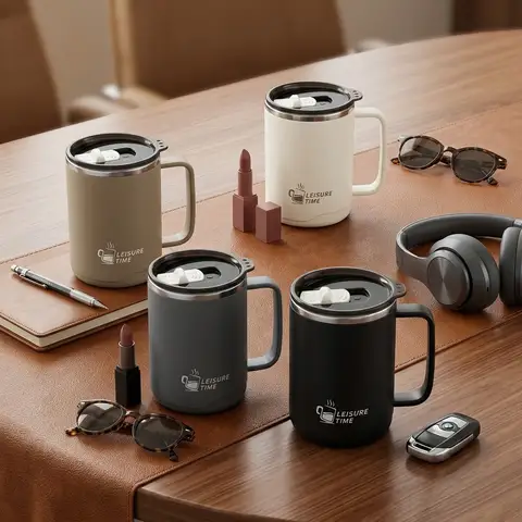 Mug à café isotherme avec poignée, en acier inoxydable 304, gobelet de voyage étanche, tasse à double usage, vaisselle portable.